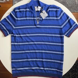 Topman Men’s 1/4 Zip Mock Neck Classic Knit Shirt Blue Size Medium New
